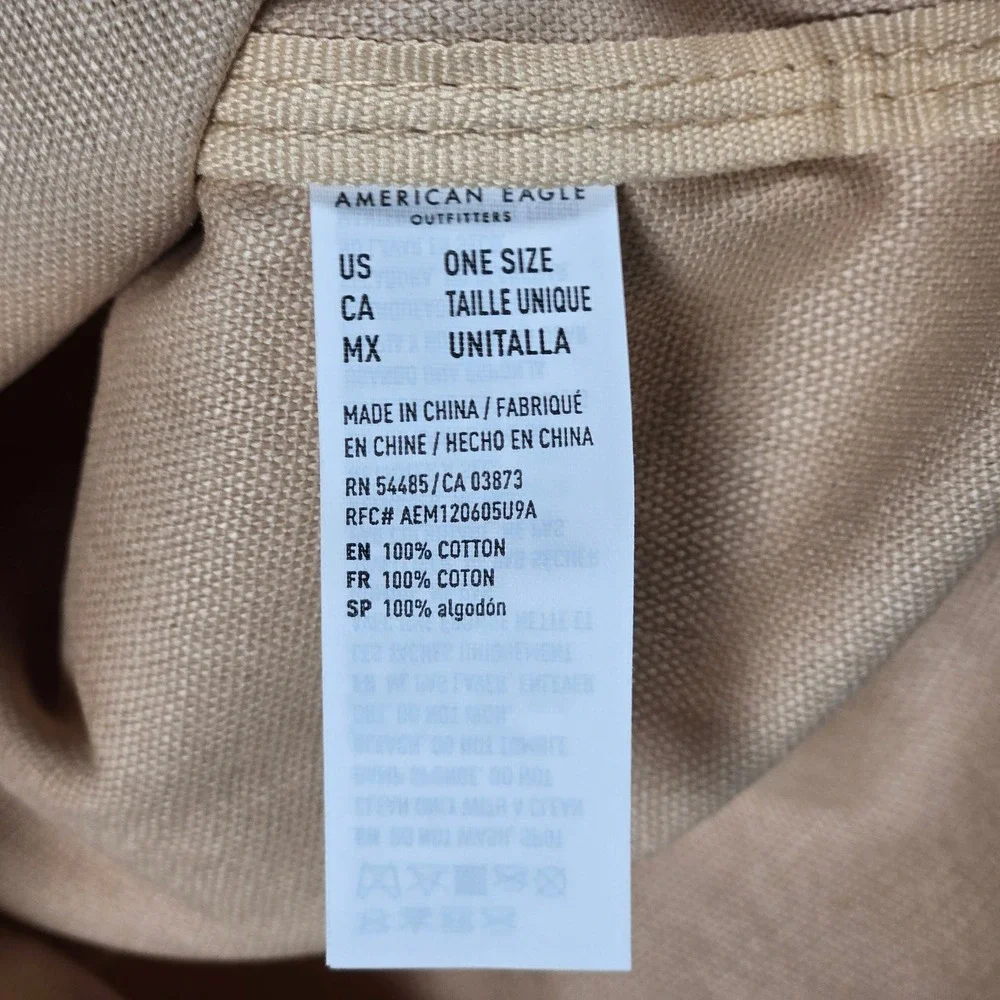 American Eagle Canvas Tote Bag Follow The Music Van Surfboard Graphic‎ Beige